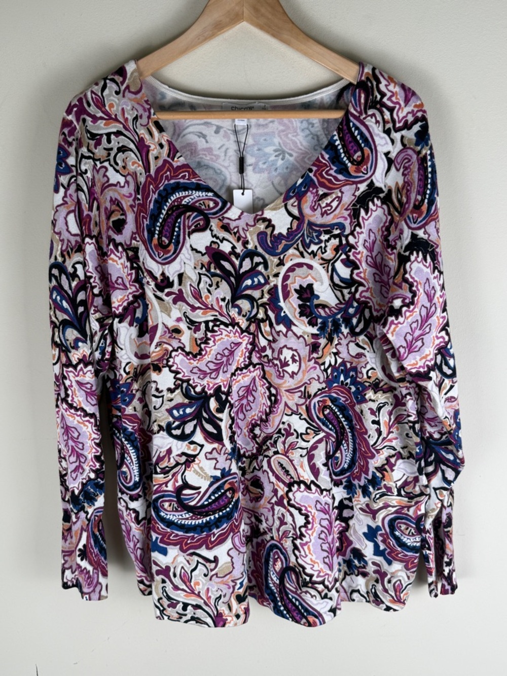 NEW Chicos XL 3 Floral Pullover Sweater Top V Neck Boho Office Work SOFT NWT